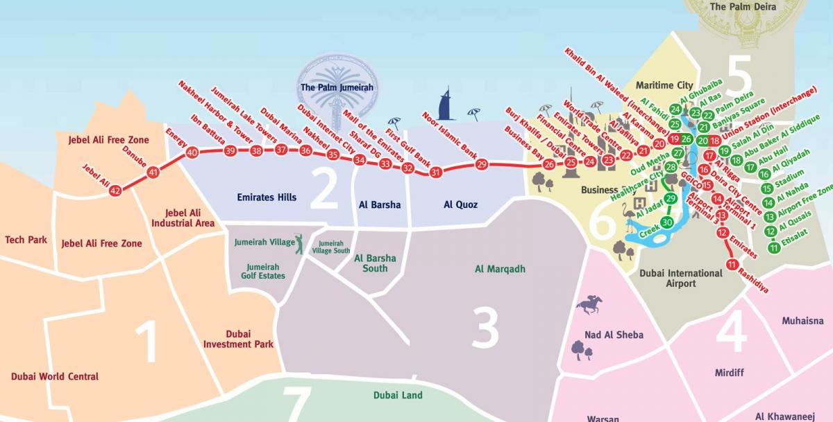 карта раёнаў Дубаі