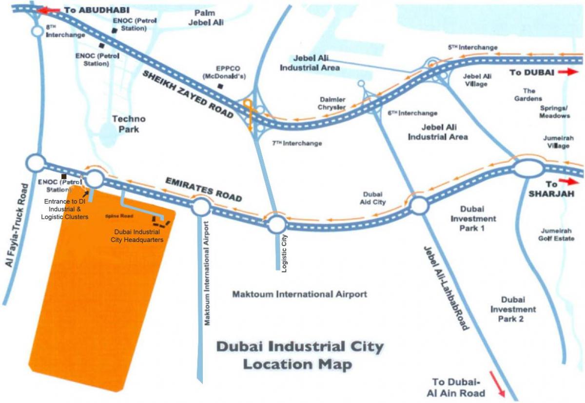 карта Дубая прамысловы горад